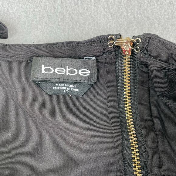 Bebe Y2K Black Bodycon Tank Baby Doll Cutout Mini Dress Size Large Stretch - Picture 11 of 16